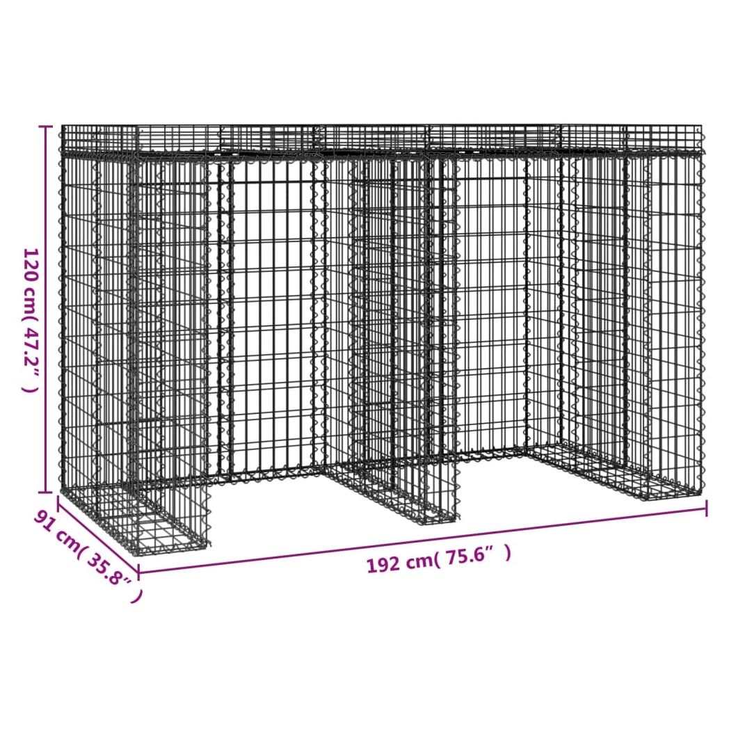 Gabion Wall for Garbage Bin 192x91x120 cm Galvanised Iron