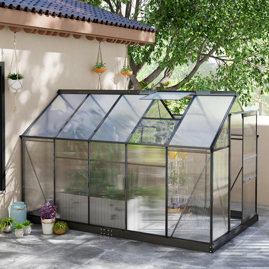 Polycarbonate Walk-In Garden Greenhouse Aluminium Frame w/ Slide Door 6 x 10ft