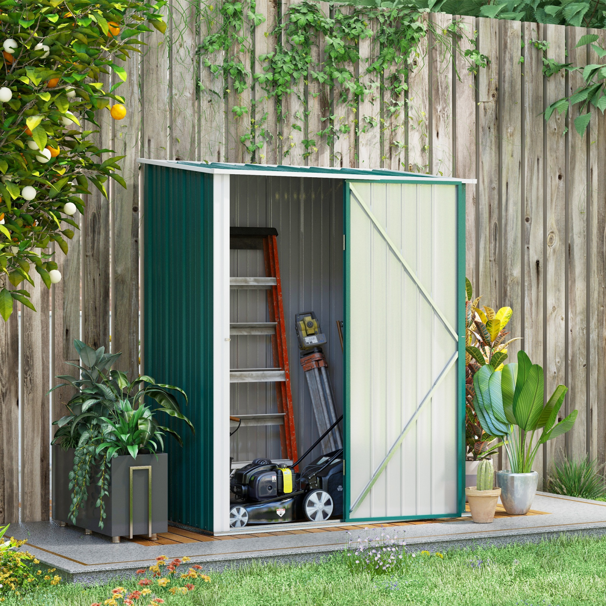 Outsunny Outdoor Storage Shed Steel Garden Shed w/ Lockable Door for Garden