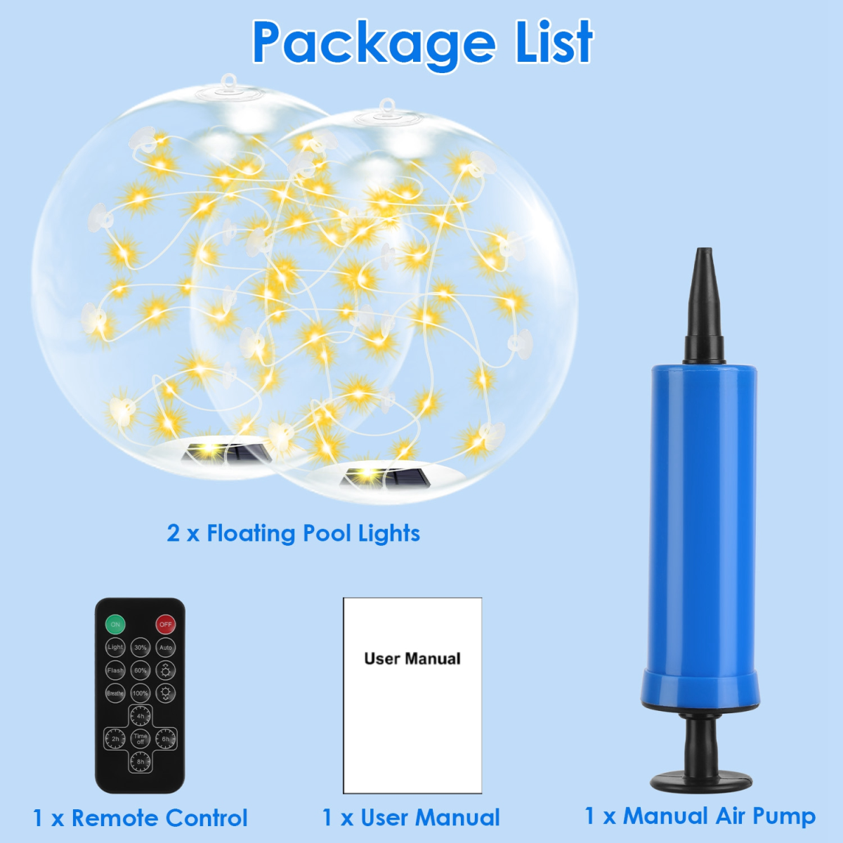 2 Pack Outdoor Solar Pool Lights, LED Light Up Balls with Remote, 3200K Warm Glow, 3 Lighting Modes & 4-Level Brightness& Auto On at Dusk, IP68 Waterproof,  Perfect for Garden, Pool, Beach & Party