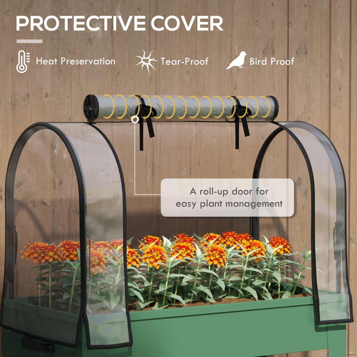 Outsunny Mobile Raised Garden Bed with Greenhouse Cover, Green