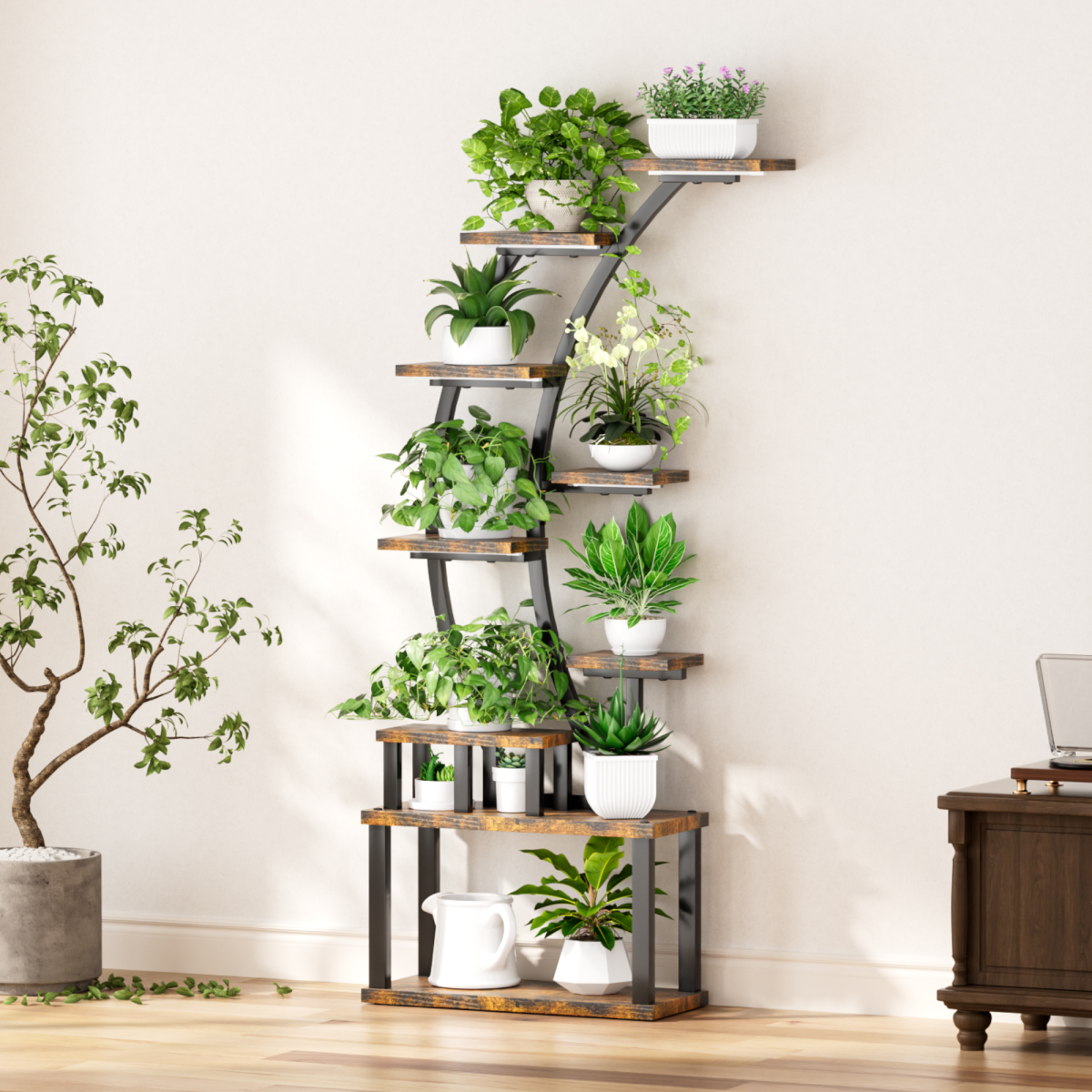 Plant Stand indoor 9-Tiered , 63.6" Tall Plant Stand with 5 Grow Lights, Adjustable Lighting Modes (5/3/2 Lights), 10-Level Dimming & 3 Timer Settings, Energy-Efficient, Perfect for Plant Growth