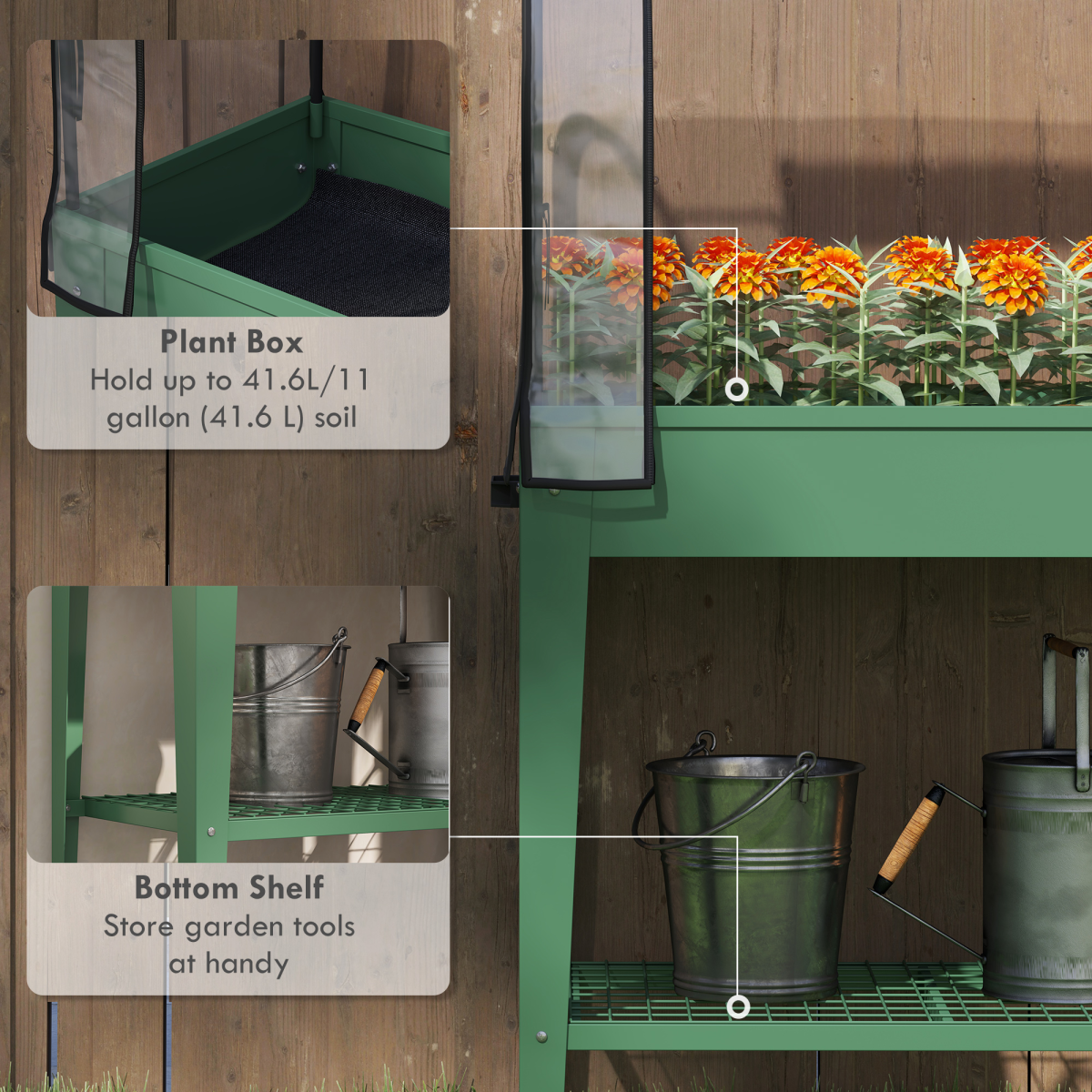 Outsunny Mobile Raised Garden Bed with Greenhouse Cover, Green
