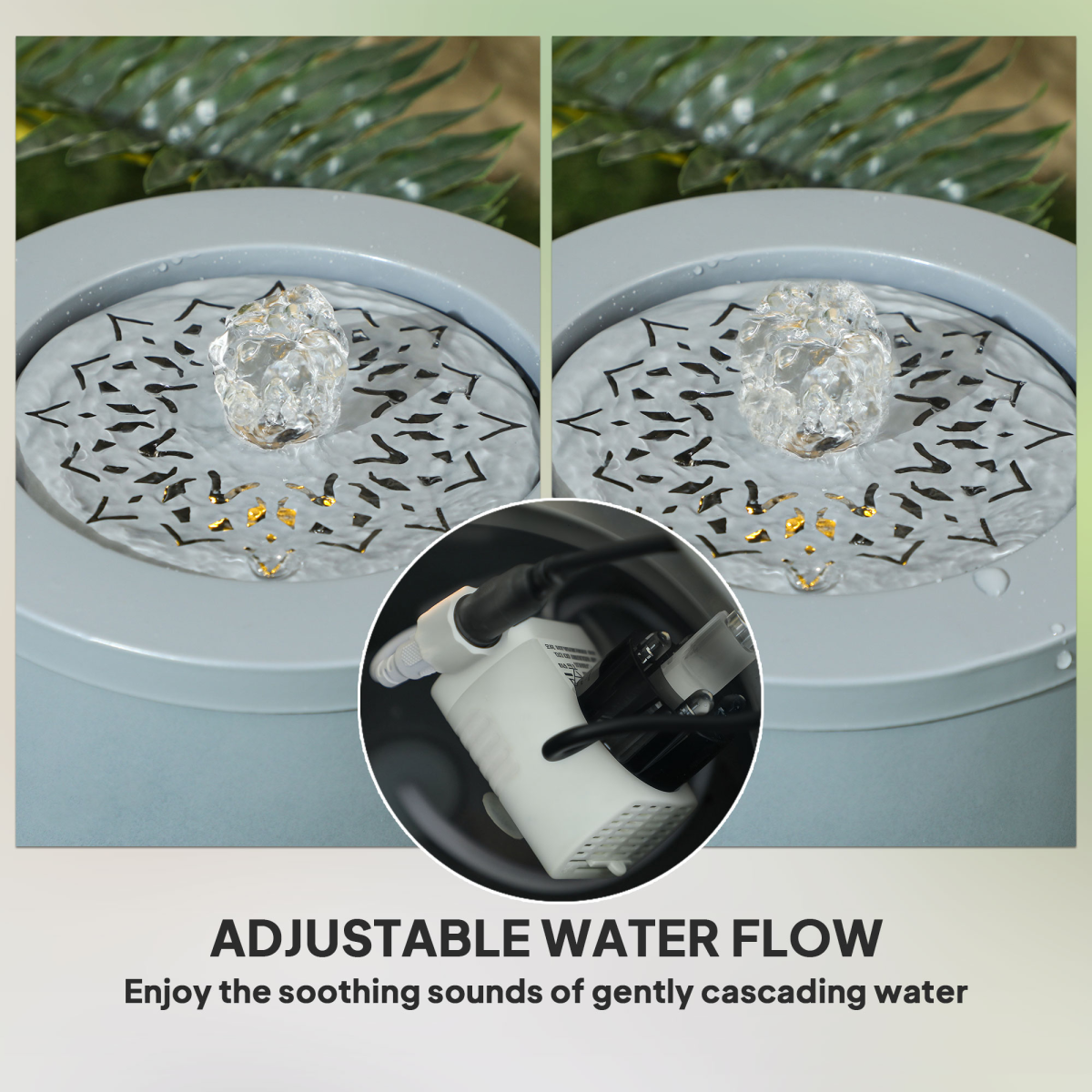 Outsunny Outdoor Waterfall Fountain Water Feature with LED, Light Grey