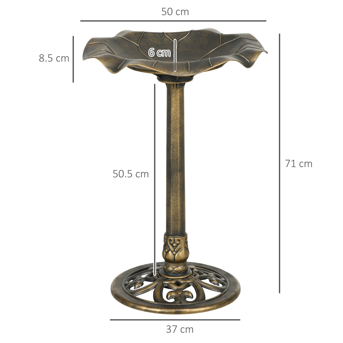 Outsunny Bird Bath for Garden, Birdbath with Lotus Leaf Basin, Bronze Tone