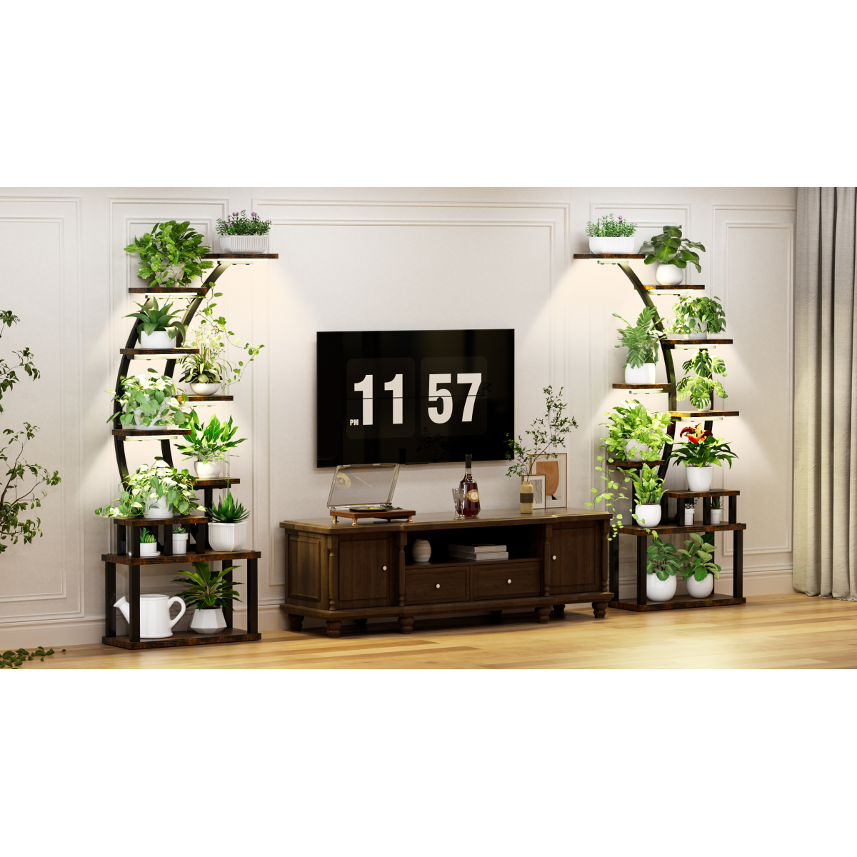 Plant Stand indoor 9-Tiered , 63.6" Tall Plant Stand with 5 Grow Lights, Adjustable Lighting Modes (5/3/2 Lights), 10-Level Dimming & 3 Timer Settings, Energy-Efficient, Perfect for Plant Growth