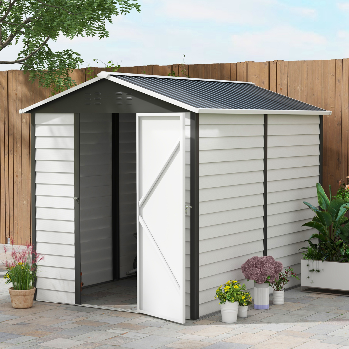 Outsunny 9'x6' Galvanised Metal Garden Shed Tool Storage Shed for Patio Grey