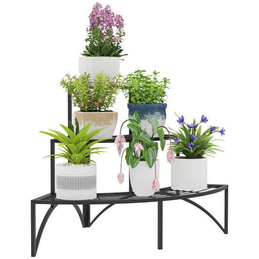 Outsunny 3 Tier Metal Corner Plant Stand for Garden Balcony Patio, Black