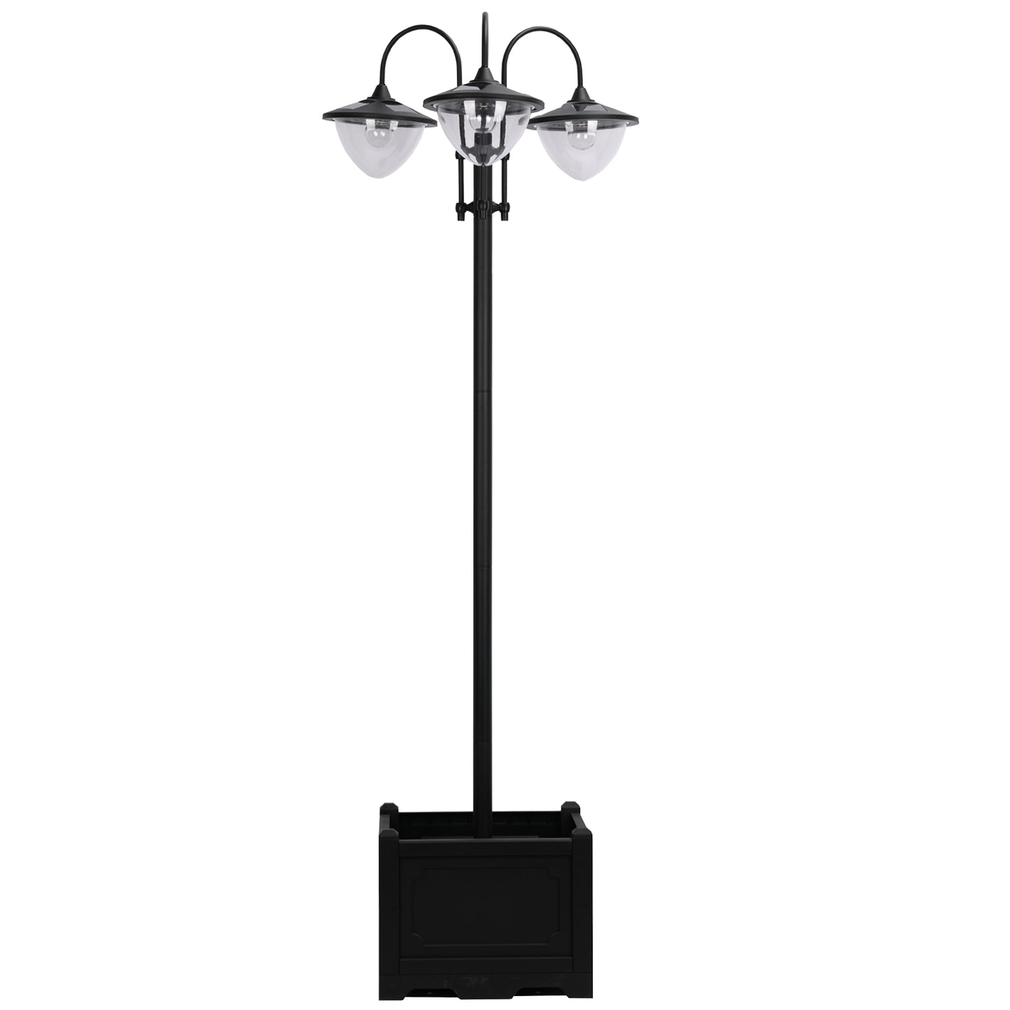 Outsunny 3-head LED Solar Light Lamp Street Light Post with Planter Base, Black