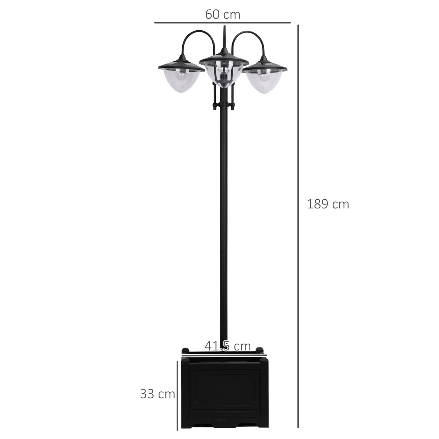 Outsunny 3-head LED Solar Light Lamp Street Light Post with Planter Base, Black