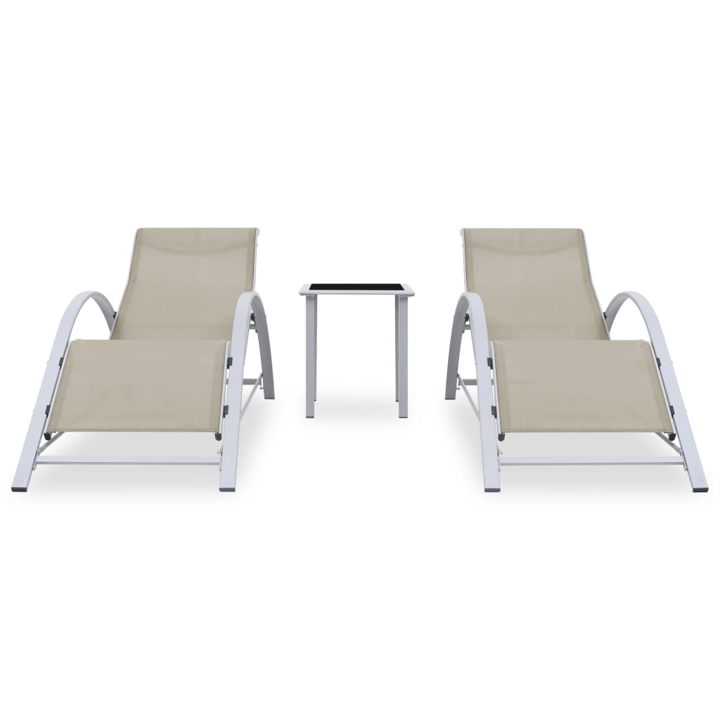 Sun Loungers 2 pcs with Table Aluminium Cream