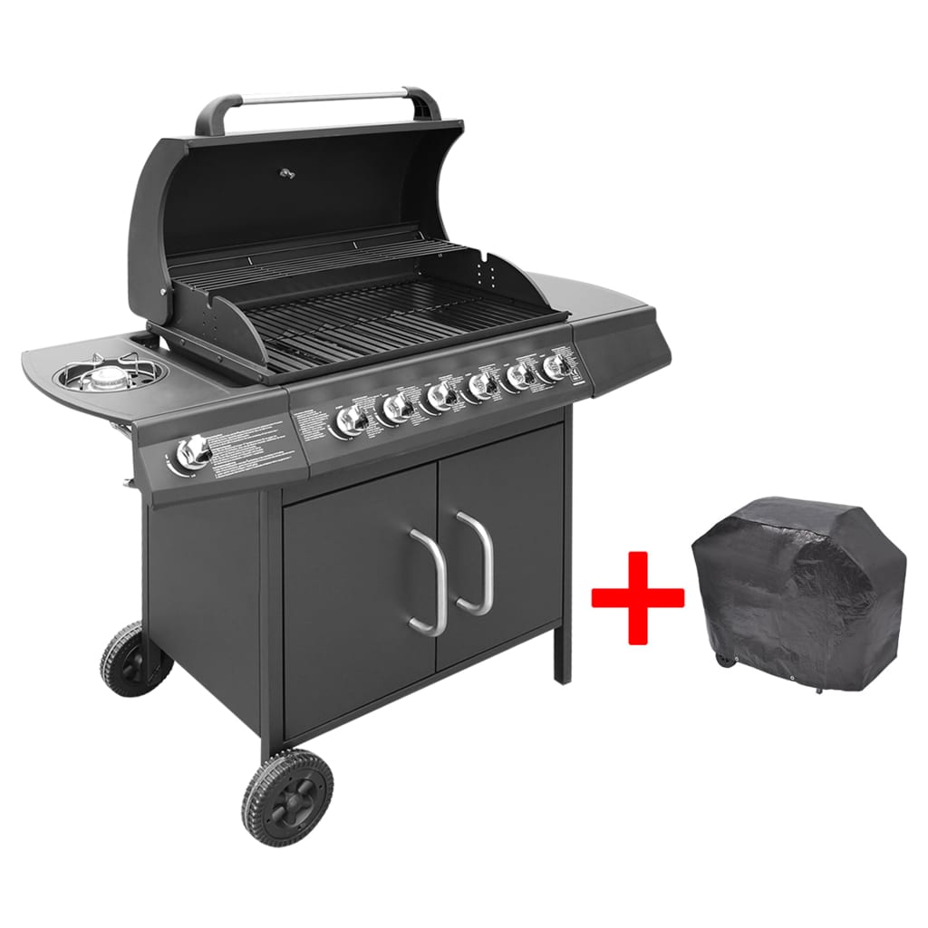 Gas Barbecue Grill 6+1 Cooking Zone Black
