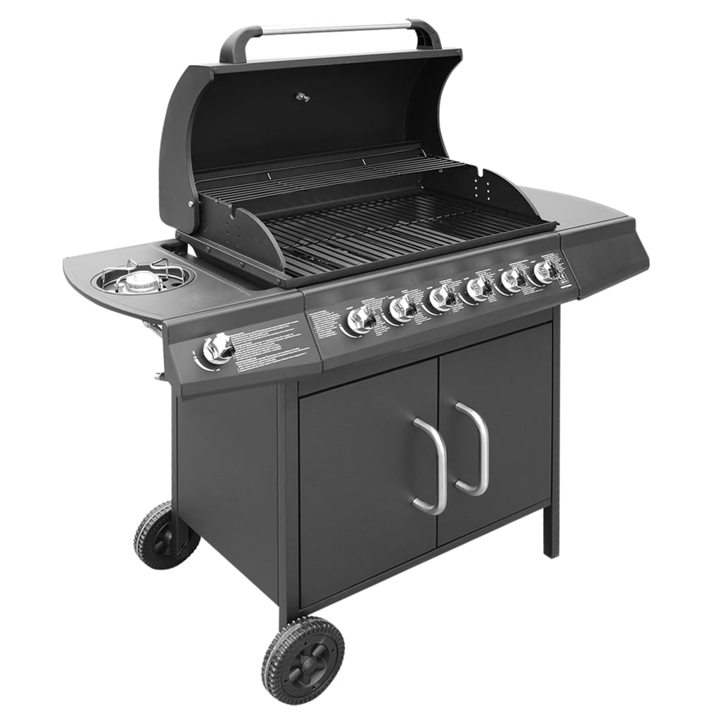 Gas Barbecue Grill 6+1 Cooking Zone Black