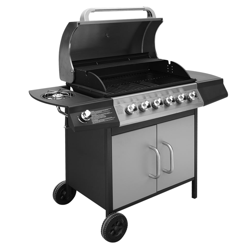 Gas Barbecue Grill 6+1 Cooking Zone Black and Silver
