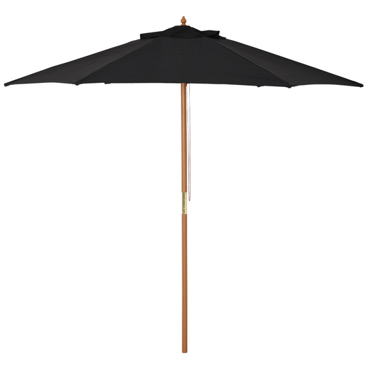 2.5m Wood Garden Parasol Sun Shade Patio Outdoor Wooden Umbrella Canopy Black